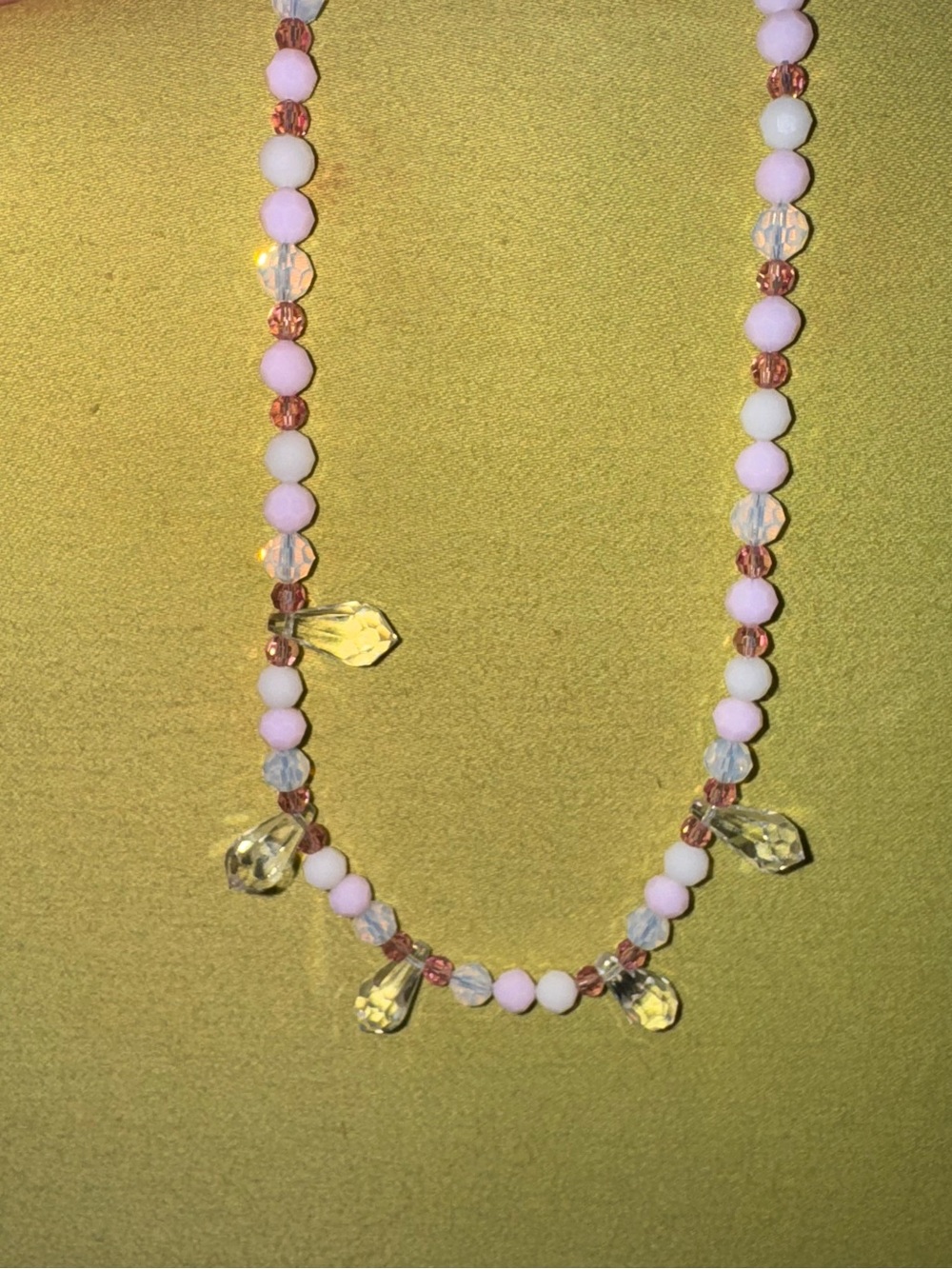 Swarovski Pink Bead Necklace with clear Teardrop Crystals